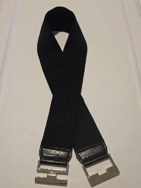 Black Elastic Belt with Silver Buckle Plus Size